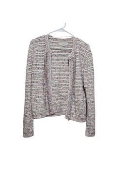 LOFT Fringe Cardigan Medium Multicolor Marled Open Front